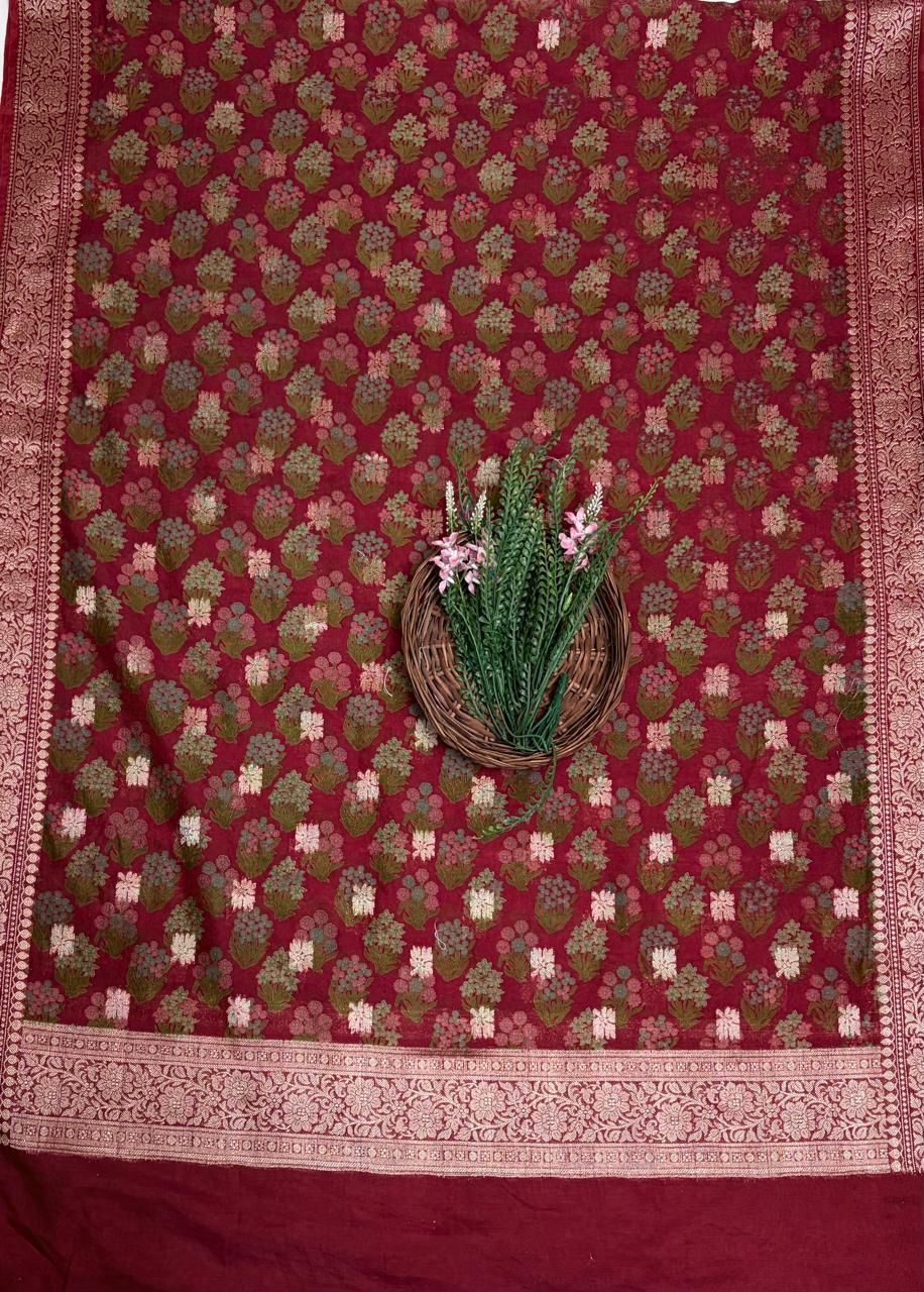 Pure Maheshwari Maroon Suit Fabric / Maheshwari Suits
