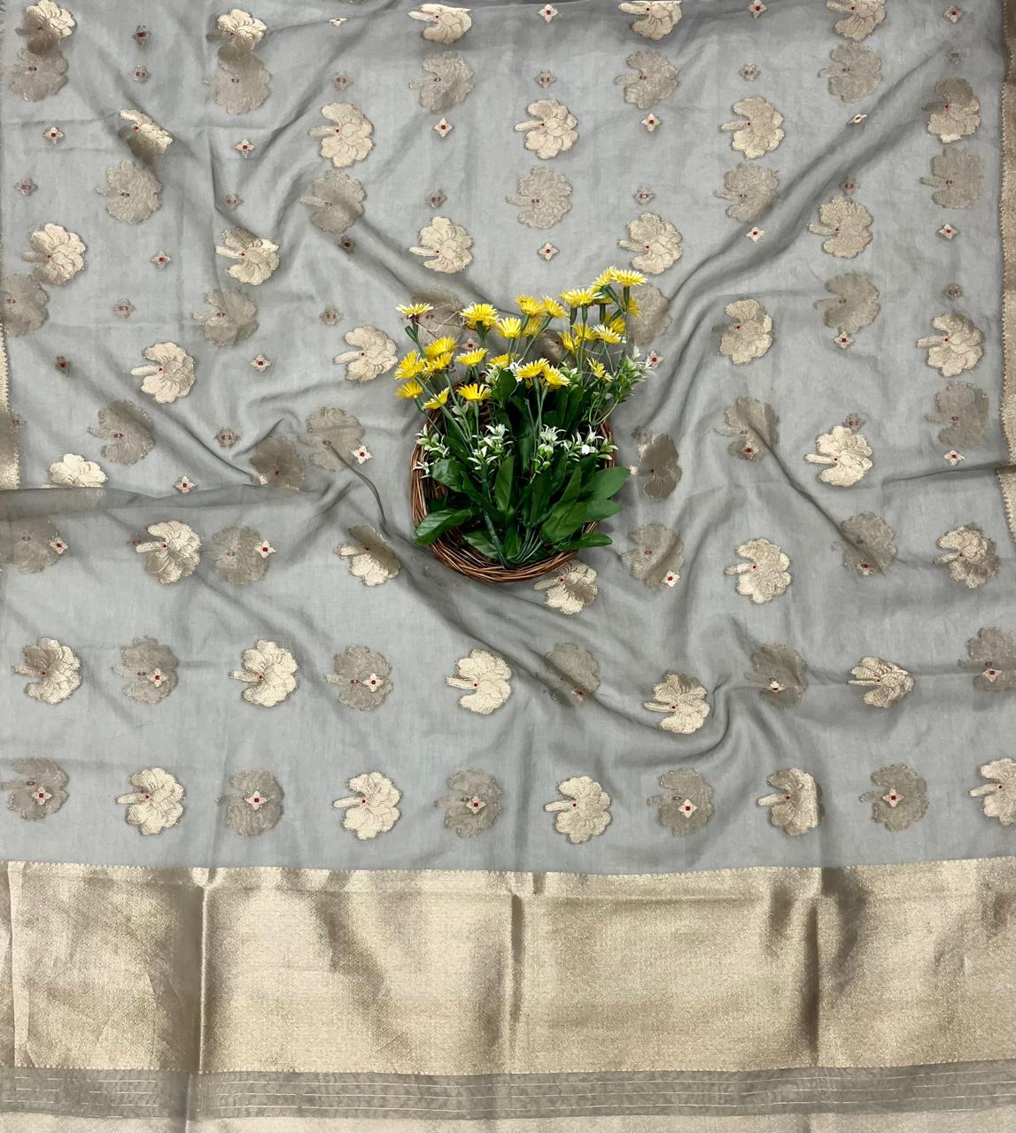 CKC 328 Brocade Banarasi Crepe Grey Suit Fabric / CKC Banarasi Edit