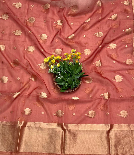 CKC 359 Brocade Banarasi Crepe Rust Red Suit Fabric / CKC Banarasi Edit