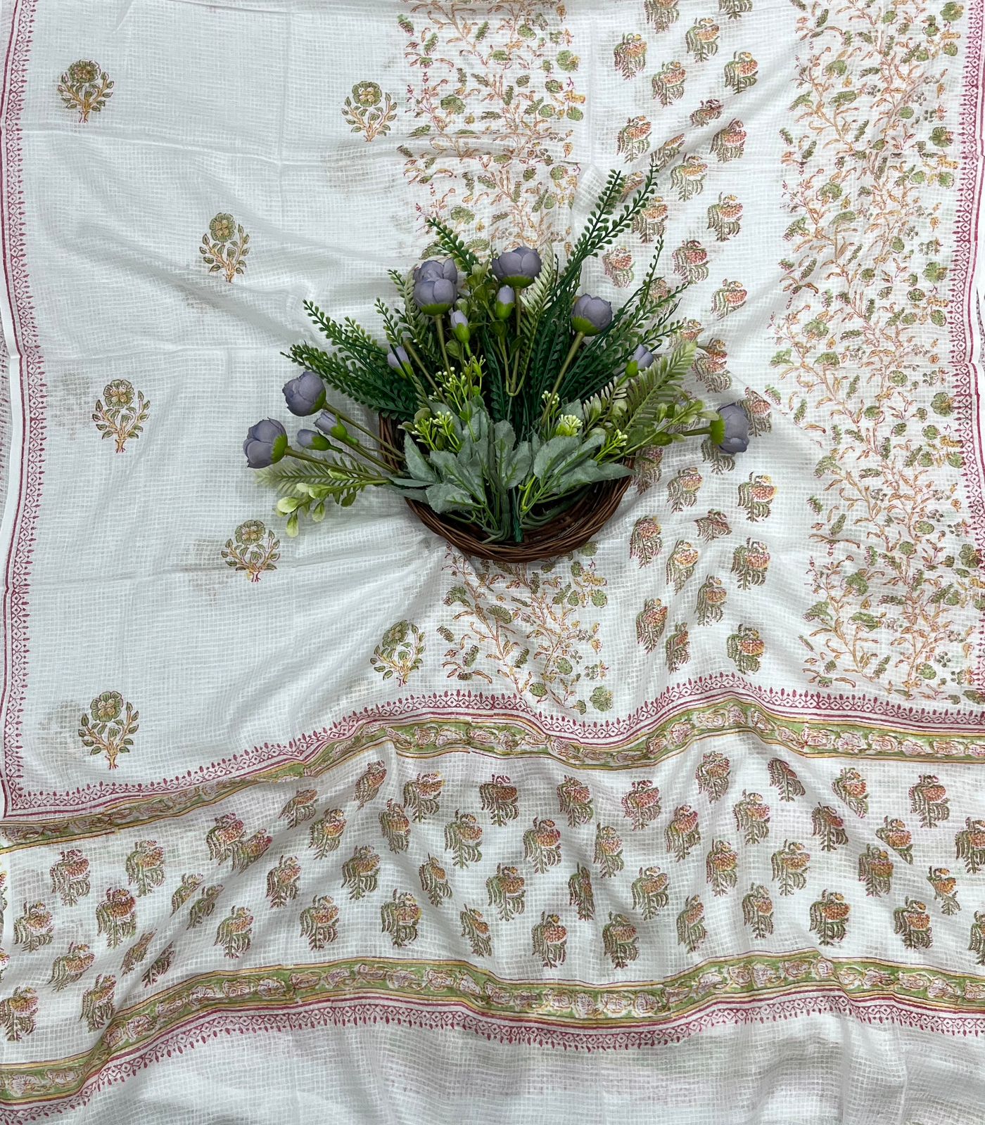 7B Cotton White With Green Color Suit Fabric / CKC Cotton Bazaar