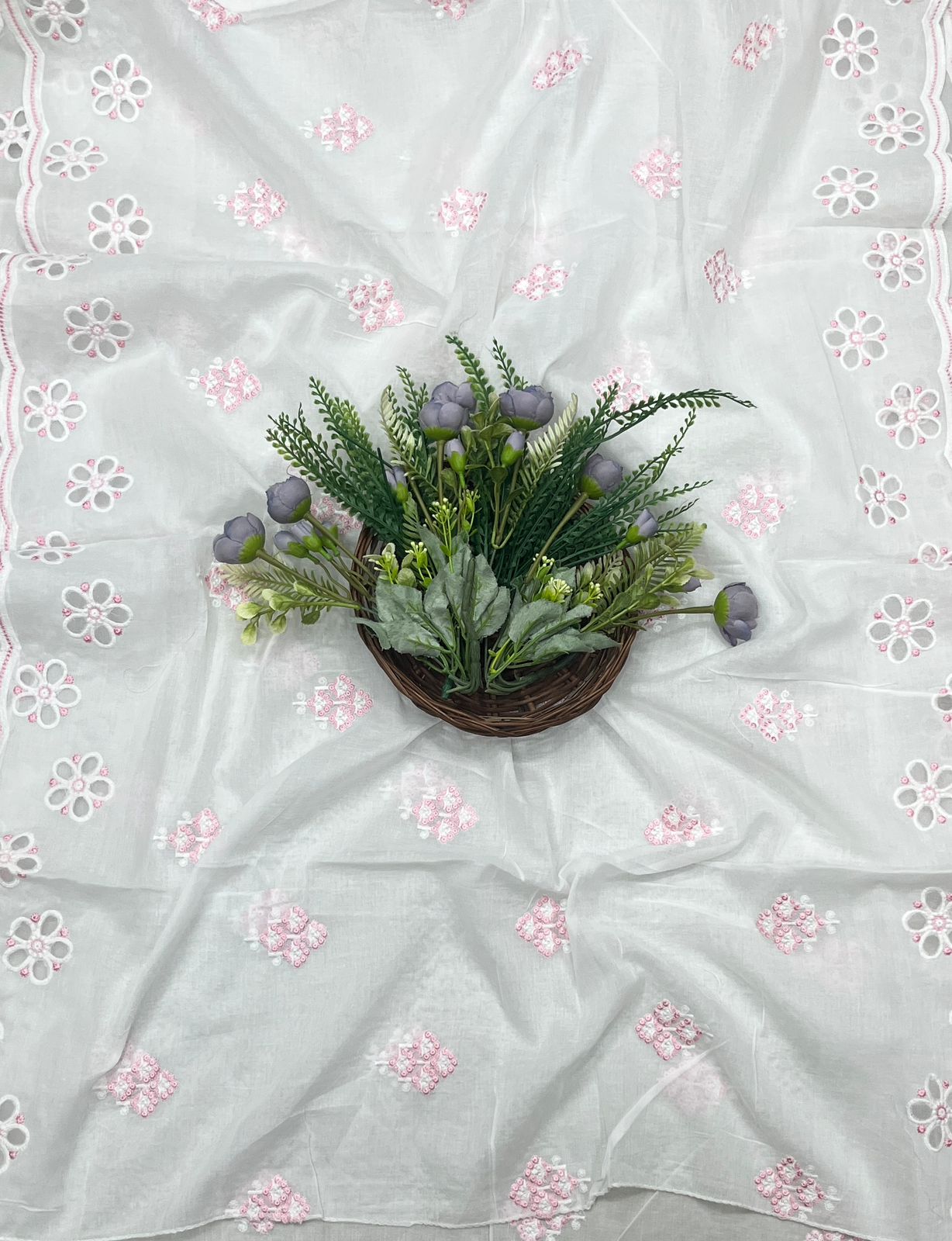 39B Cotton White With Pink Color Suit Fabric / CKC Cotton Bazaar