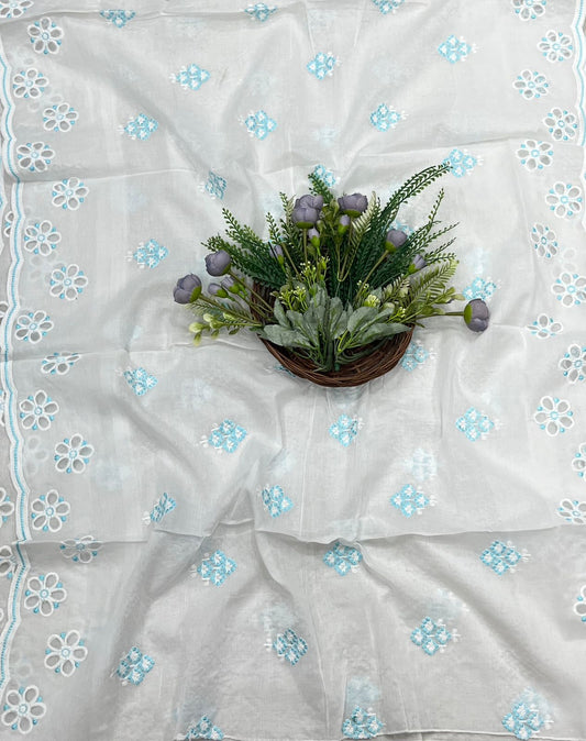 41B Cotton White With Sky Blue Color Suit Fabric / CKC Cotton Bazaar