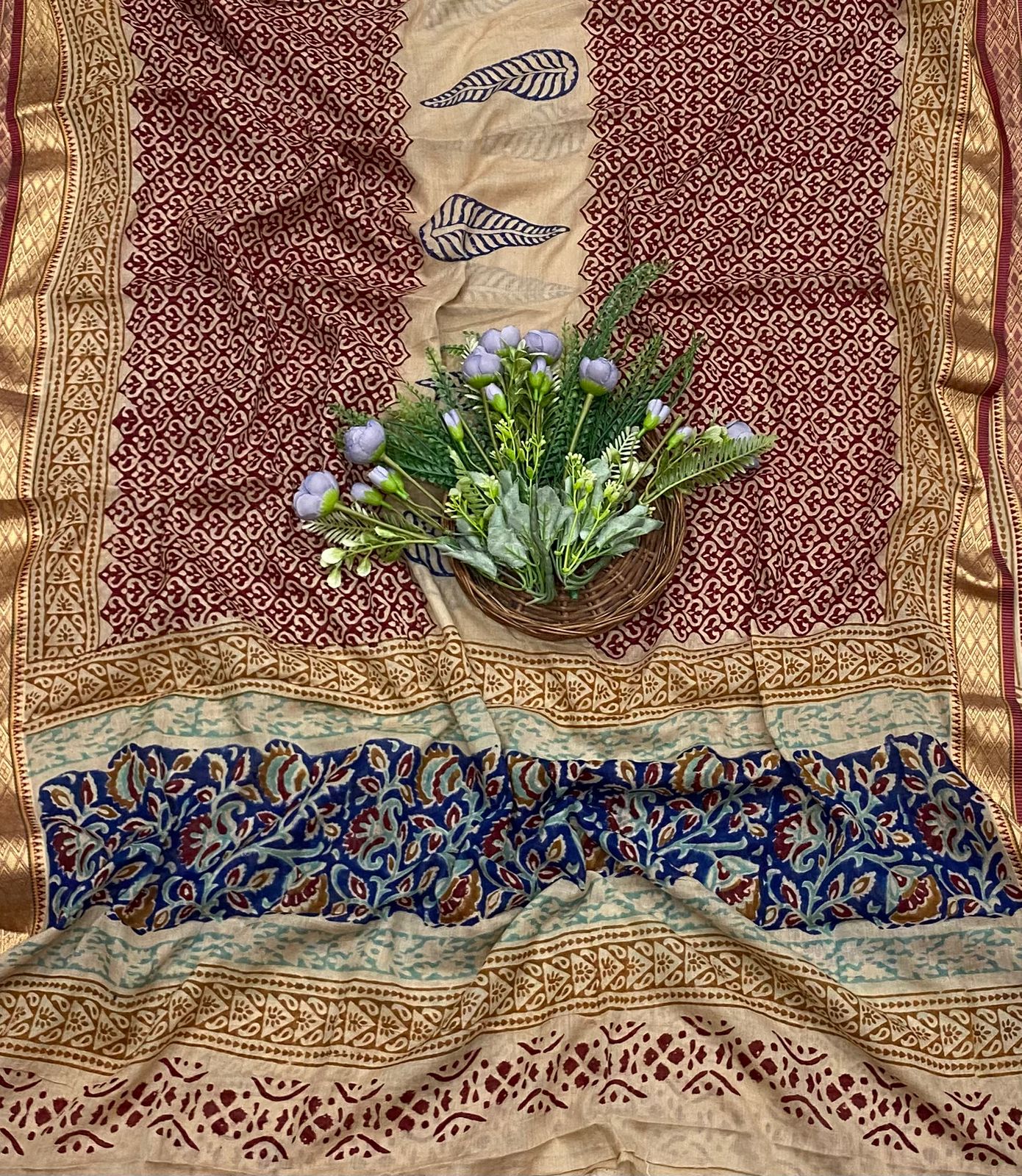 139B Cotton Blue With Maroon Color Suit Fabric / CKC Cotton Bazaar