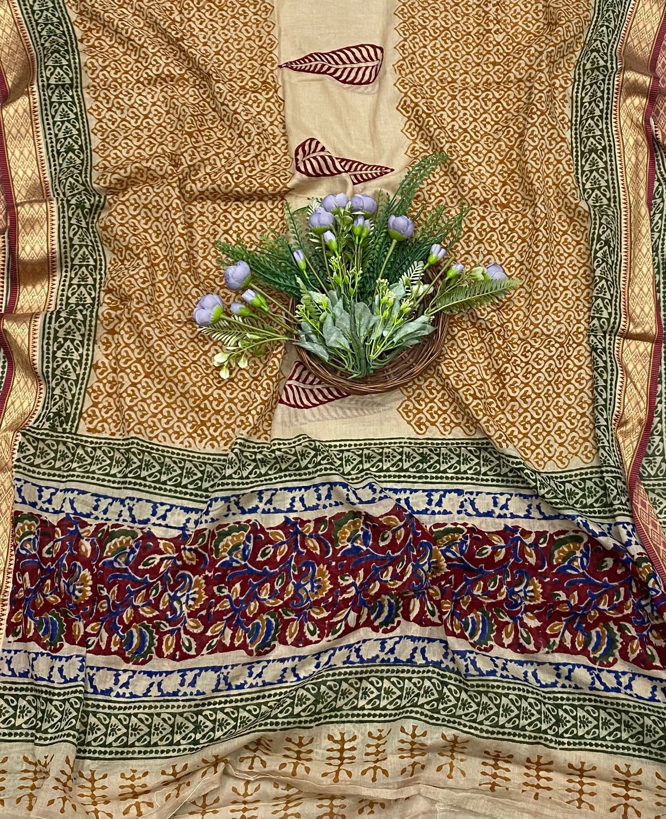 138B Cotton Maroon With Mustard Color Suit Fabric / CKC Cotton Bazaar