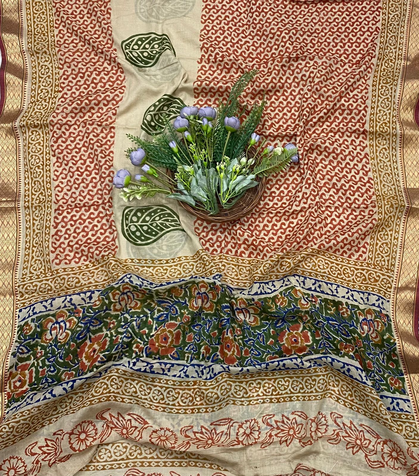 141B Cotton Green With Maroon Color Suit Fabric / CKC Cotton Bazaar