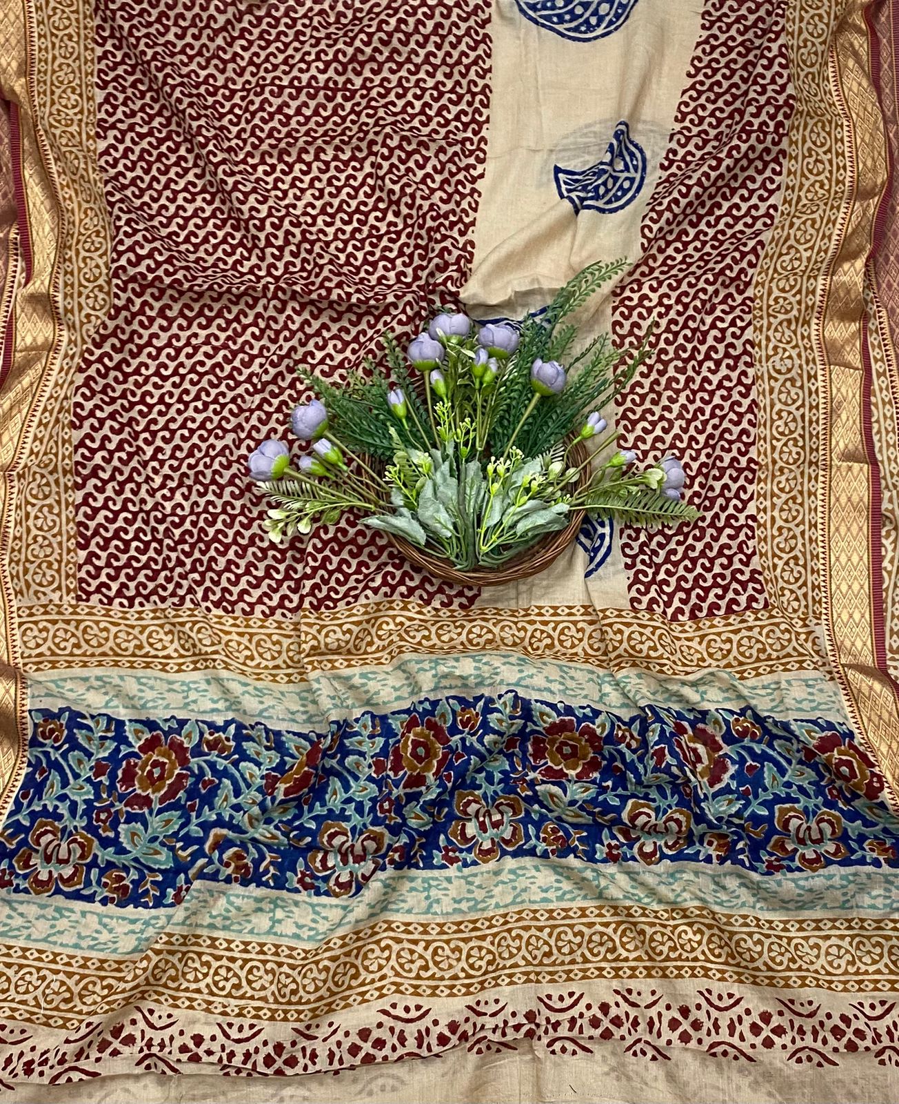 144B Cotton Blue With Red Color Suit Fabric / CKC Cotton Bazaar