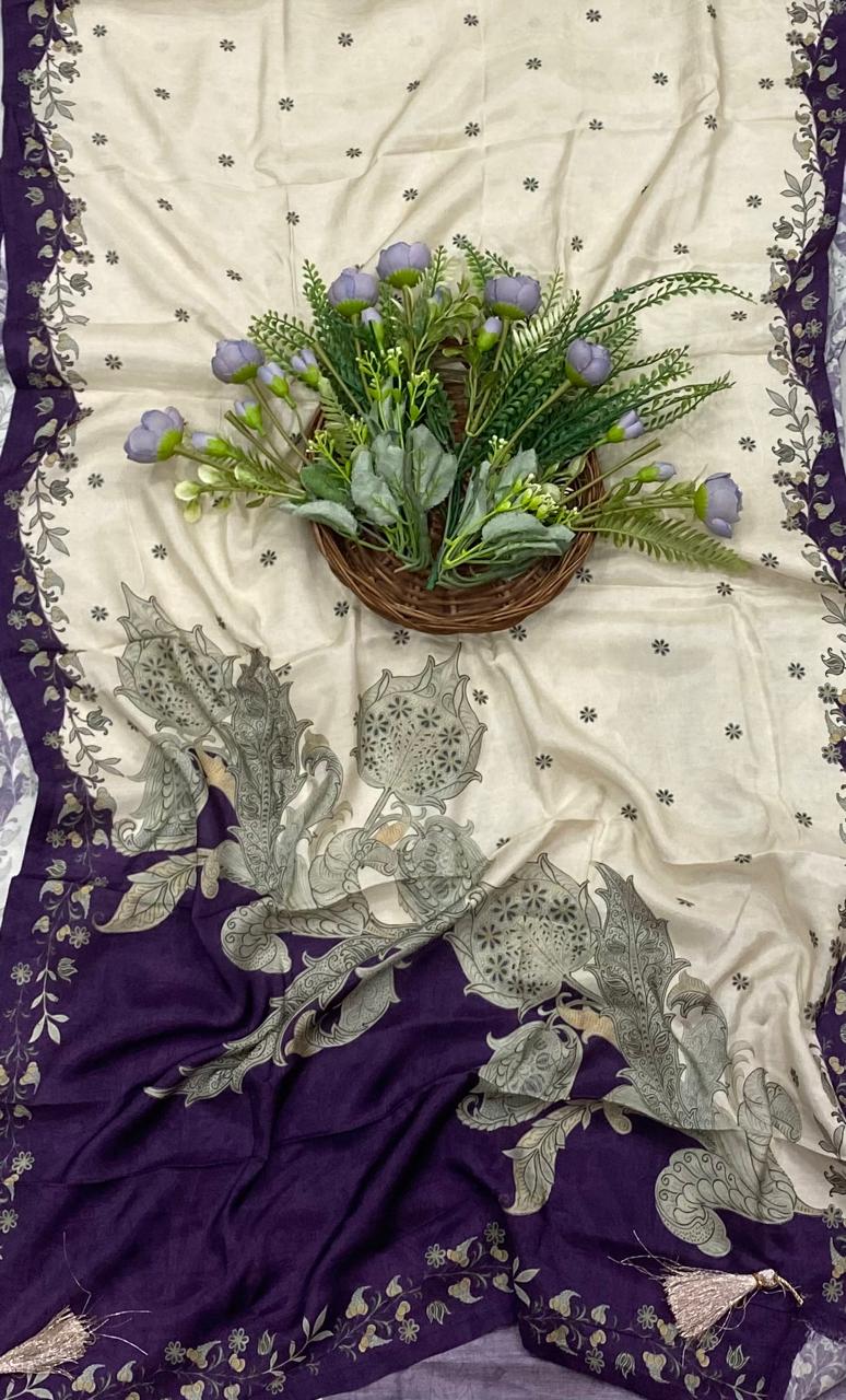 229B Tassar Cotton Cream With Purple Suit Fabric/ CKC Tassar Suits
