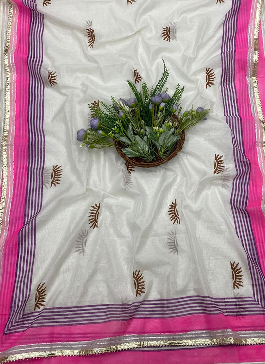 CKC 292B Cotton off white with Pink Suit Fabric / CKC Cotton Bazaar