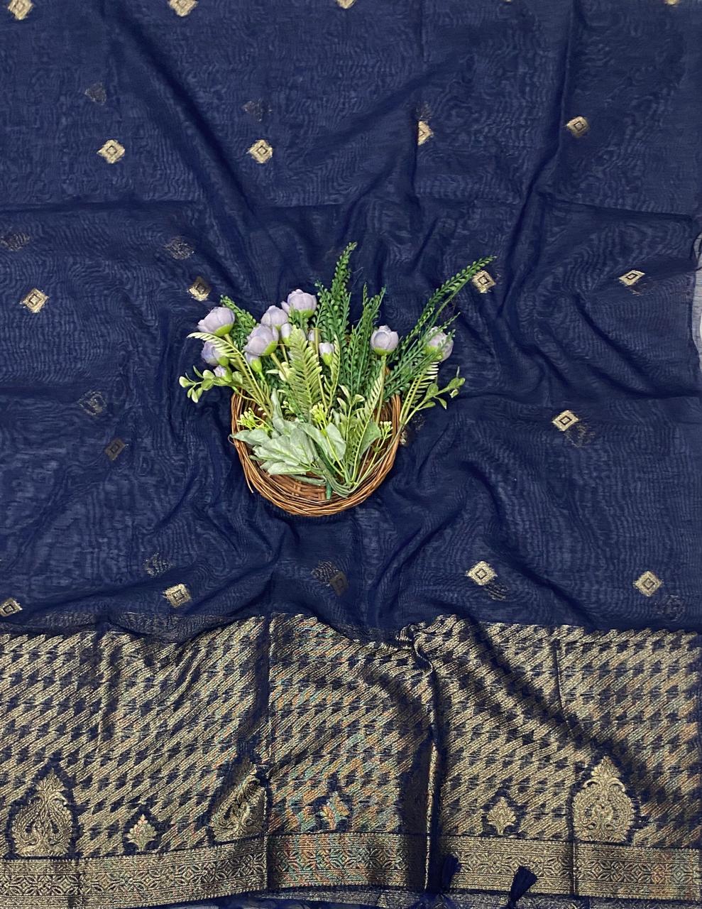 83D Jamdani Navy Blue Suit Fabric / CKC Jamdani Suits