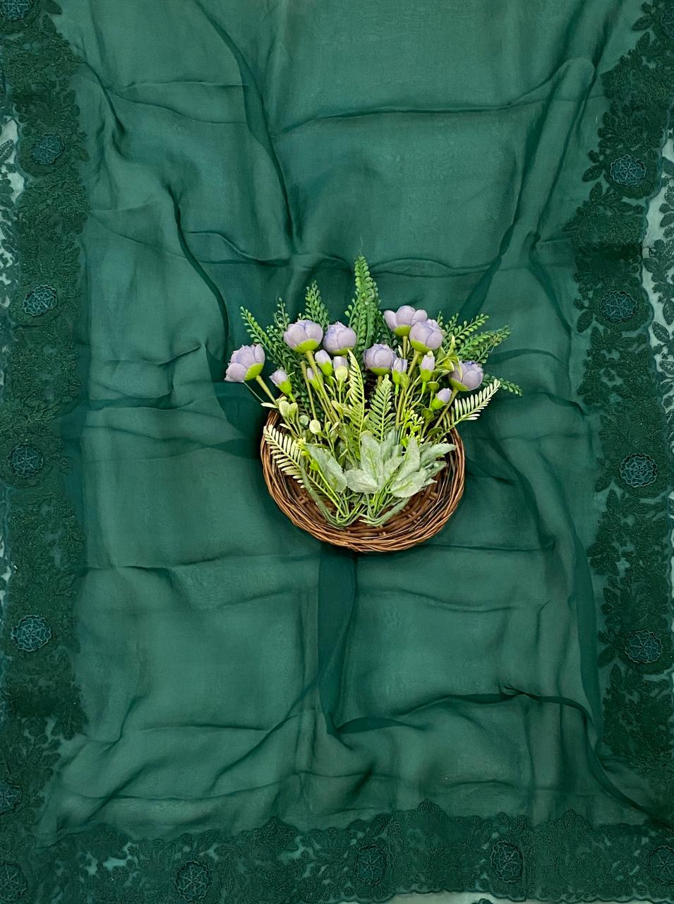 263D Pure Organza Dark Green Suit Fabric/ CKC Partywear Collection
