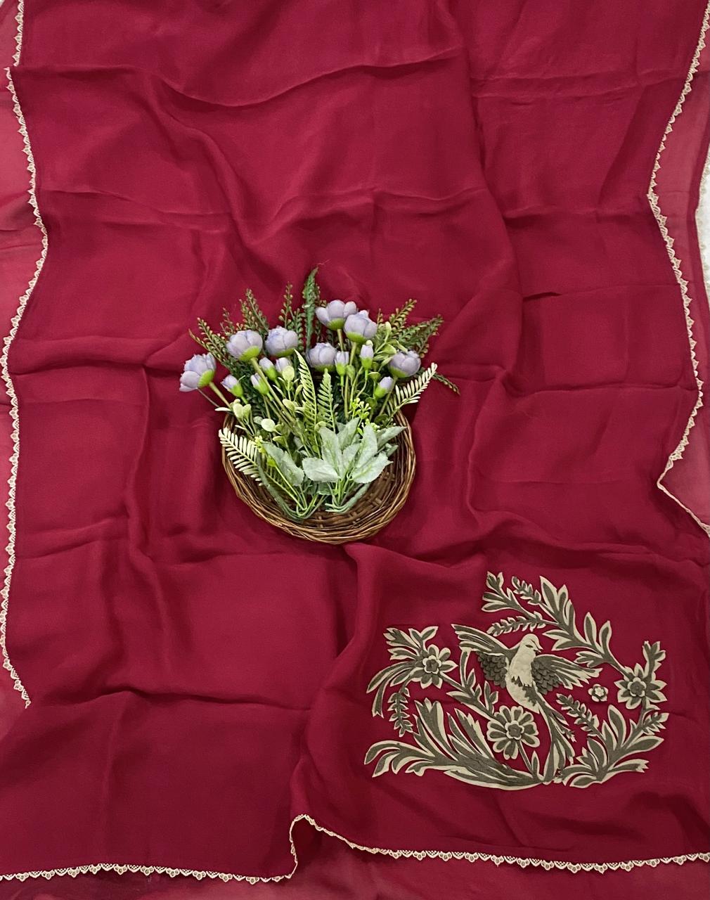254D Pure Organza Dark Red Suit Fabric/ CKC Partywear Collection