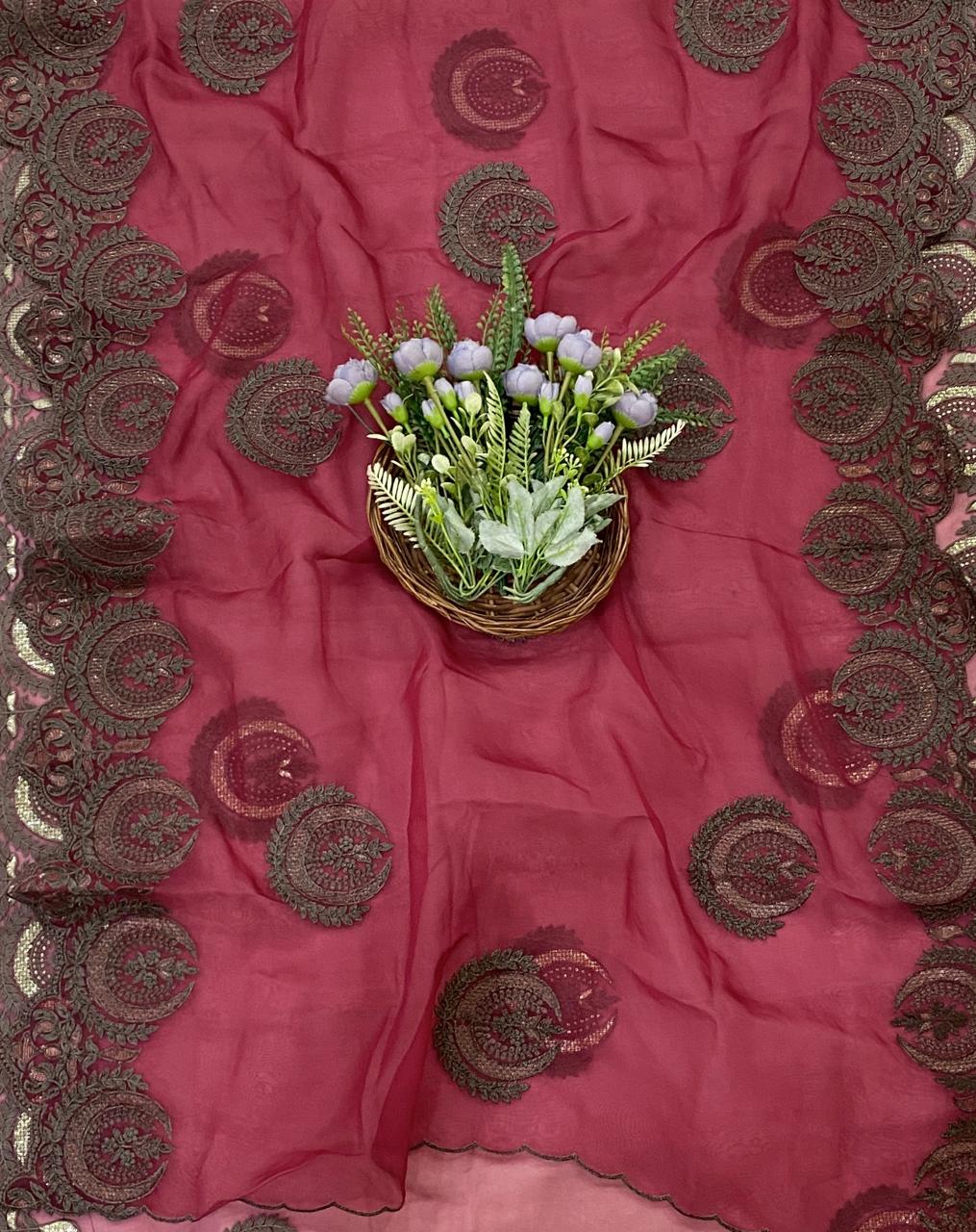 239D Pure Organza Dark Red Suit Fabric/ CKC Partywear Collection