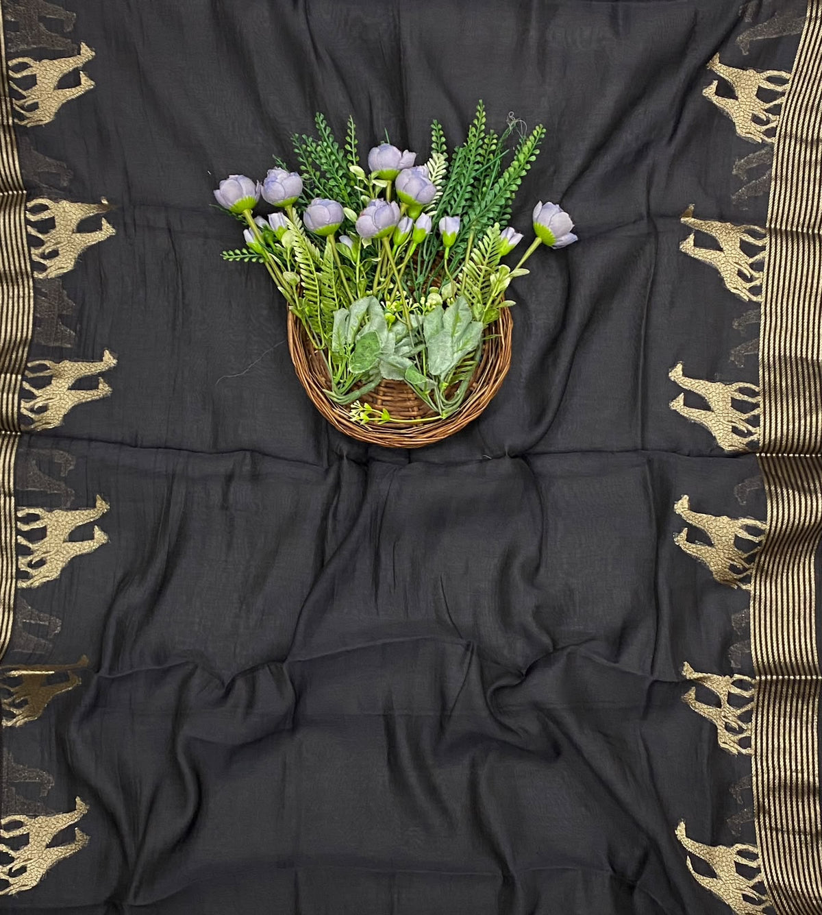 519D Pure Banarasi Mul Cotton Black Suit Fabric / CKC Mul Cotton
