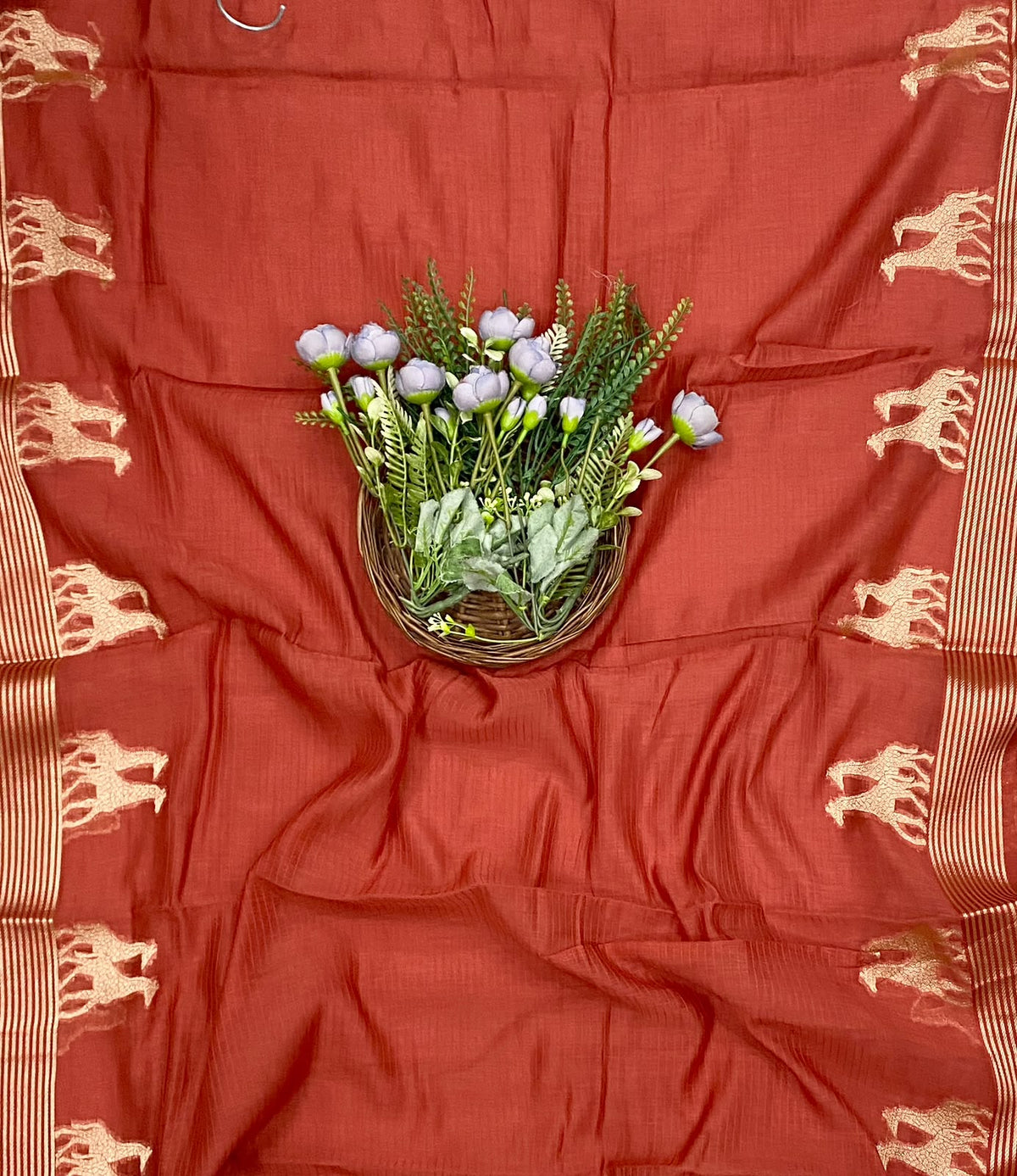 522D Pure Banarasi Mul Cotton Rust Orange Suit Fabric / CKC Mul Cotton