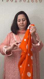226 Crepe Polka Orange Suit Fabric/ CKC Polka Story
