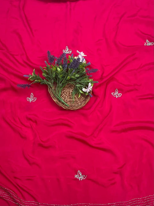 क्रेप गुलाबी सूट संग्रह / हाथ से पेंट किए गए सूट