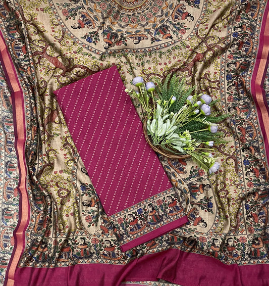 409B Mahashwari Magenta Suit Fabric / CKC Maheshwari Suits