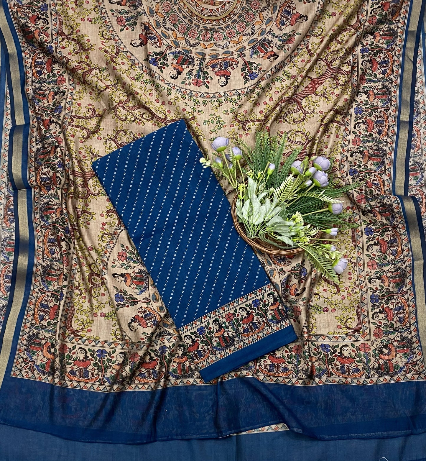 408B Mahashwari Peacock Blue Suit Fabric / CKC Maheshwari Suits