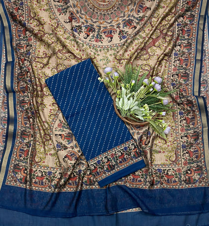 408B Mahashwari Peacock Blue Suit Fabric / CKC Maheshwari Suits
