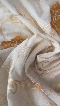 113A Mul Chanderi White With Golden Suit Fabric/ CKC Mul Cotton