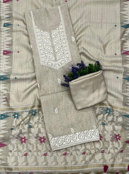 Ckc 64 Jamdani Beige Suit Fabric / CKC Jamdani Suits