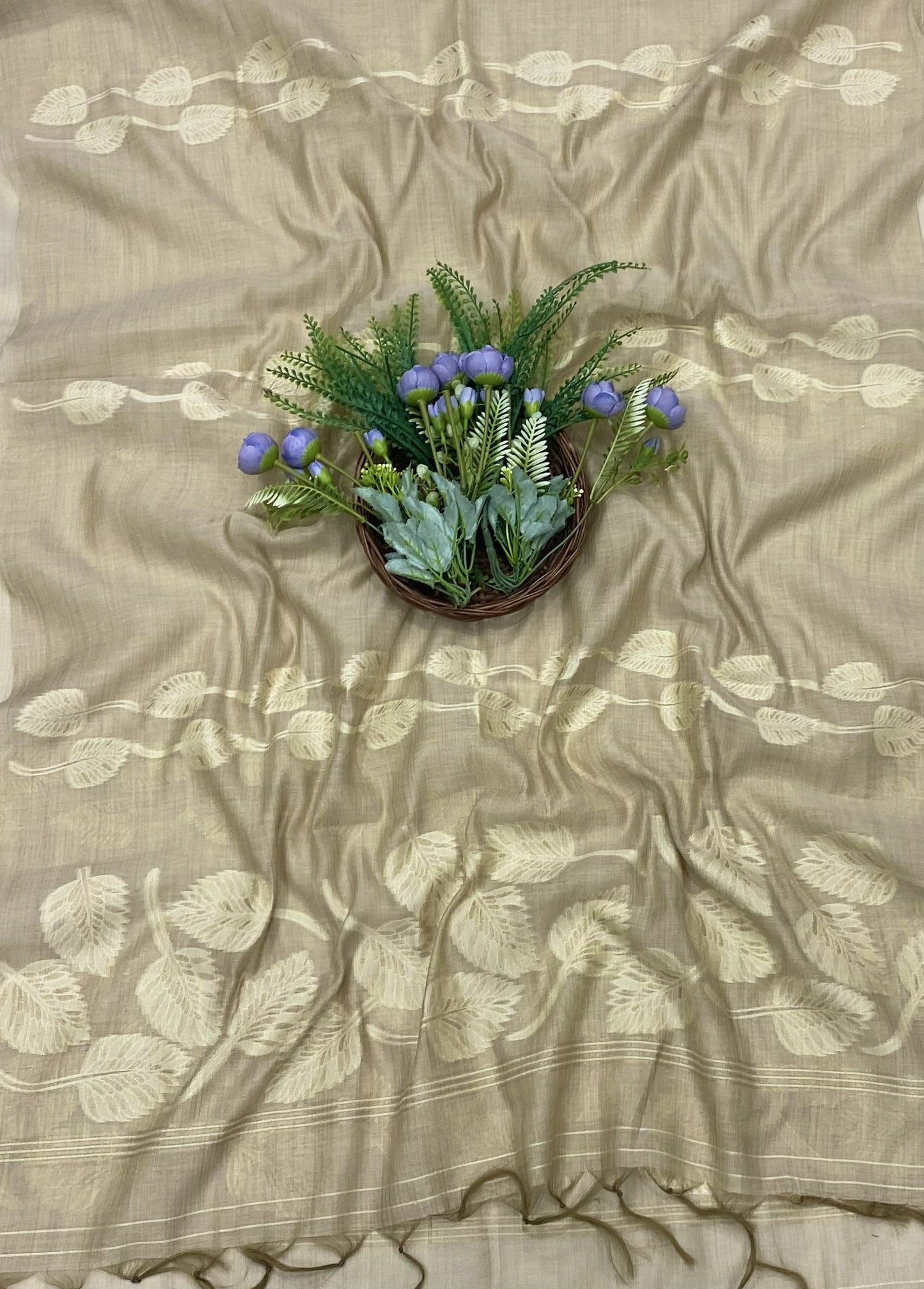 266B Mul Chanderi Beige Suit Fabric/ CKC Mul Cotton