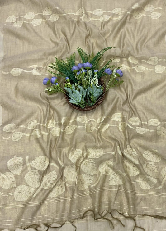 266B Mul Chanderi Beige Suit Fabric/ CKC Mul Cotton