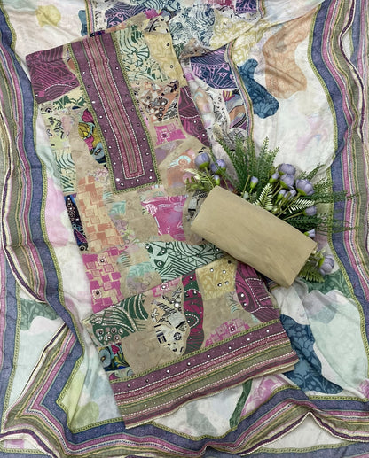 410B Crepe Beige with lilac Suit Fabric / CKC Crepe Suits