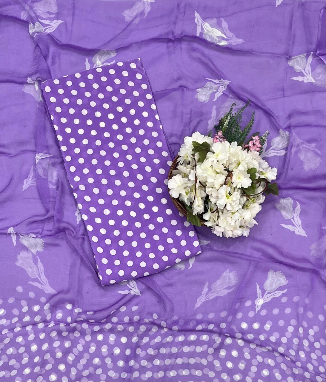 370A Georgette Polka Lilac Suit Fabric / CKC Polka Story