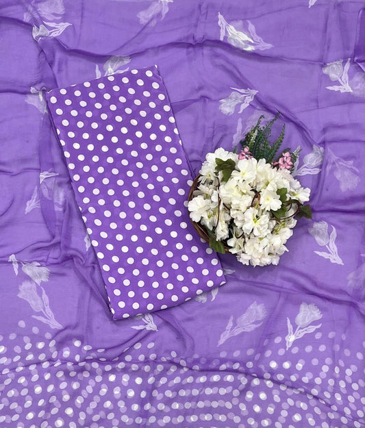 370A Georgette Polka Lilac Suit Fabric / CKC Polka Story