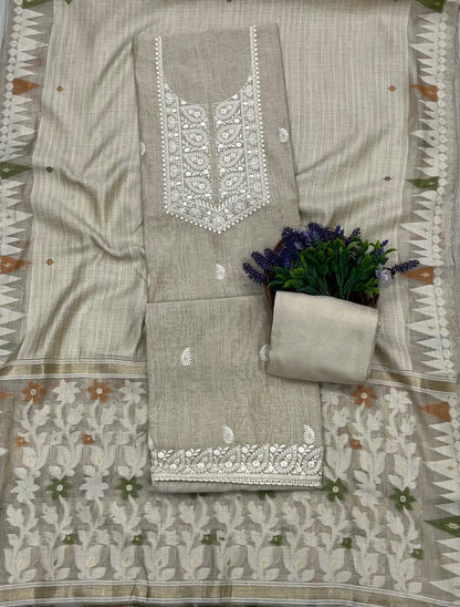 Ckc 62 Jamdani Beige Suit Fabric / CKC Jamdani Suits