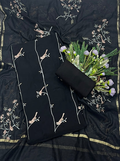 261B Mul Cotton Black Suit Fabric/ CKC Mul Cotton