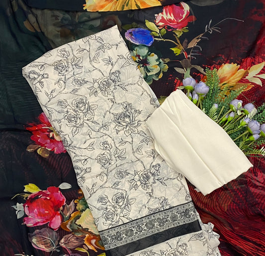 783D GEORGETTE OFF WHITE SUIT FABRIC / CKC GEORGETTE SUITS