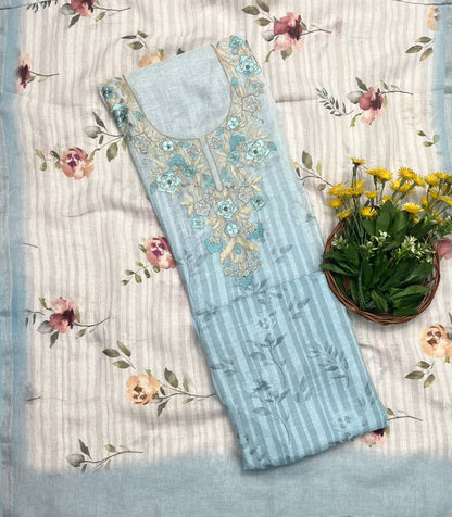 Ckc 342 Linen Sky Blue Suit Fabric/ CKC Linen Suits