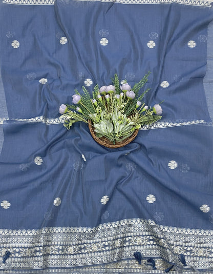 348B Jamdani Denim Blue Suit Fabric / CKC Jamdani Suits
