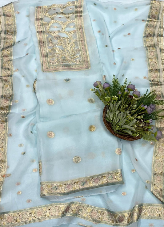 326B Organza Sky Blue suits Fabric/ CKC Partywear Collection