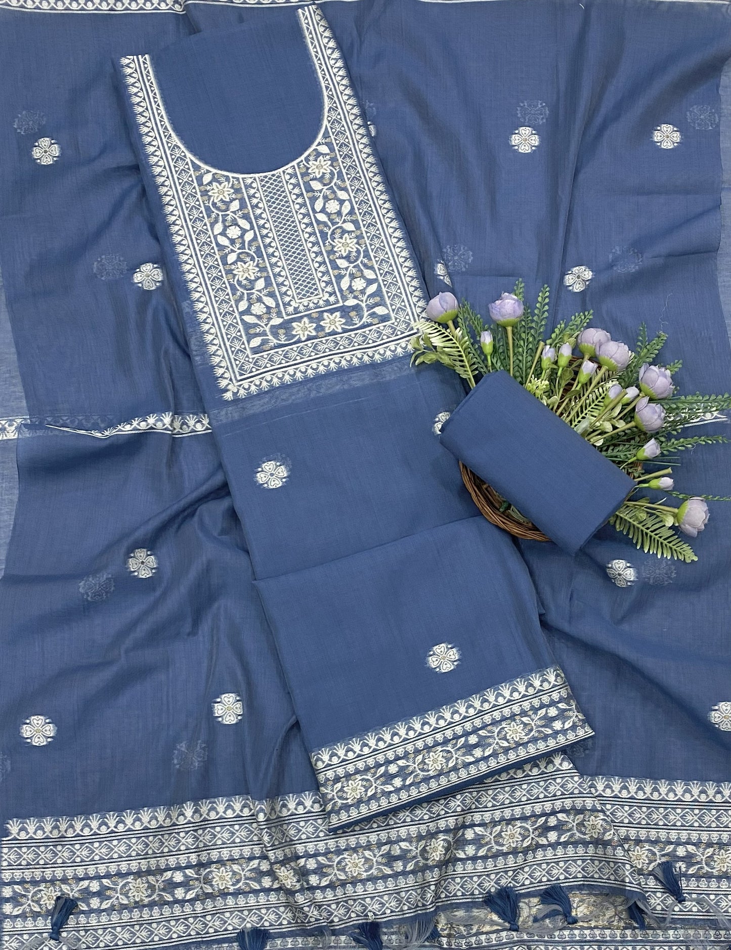 348B Jamdani Denim Blue Suit Fabric / CKC Jamdani Suits
