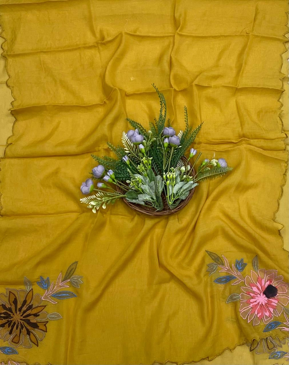 93B Mul Cotton Mustard Yellow Color Suit Fabric / CKC Mul Cotton