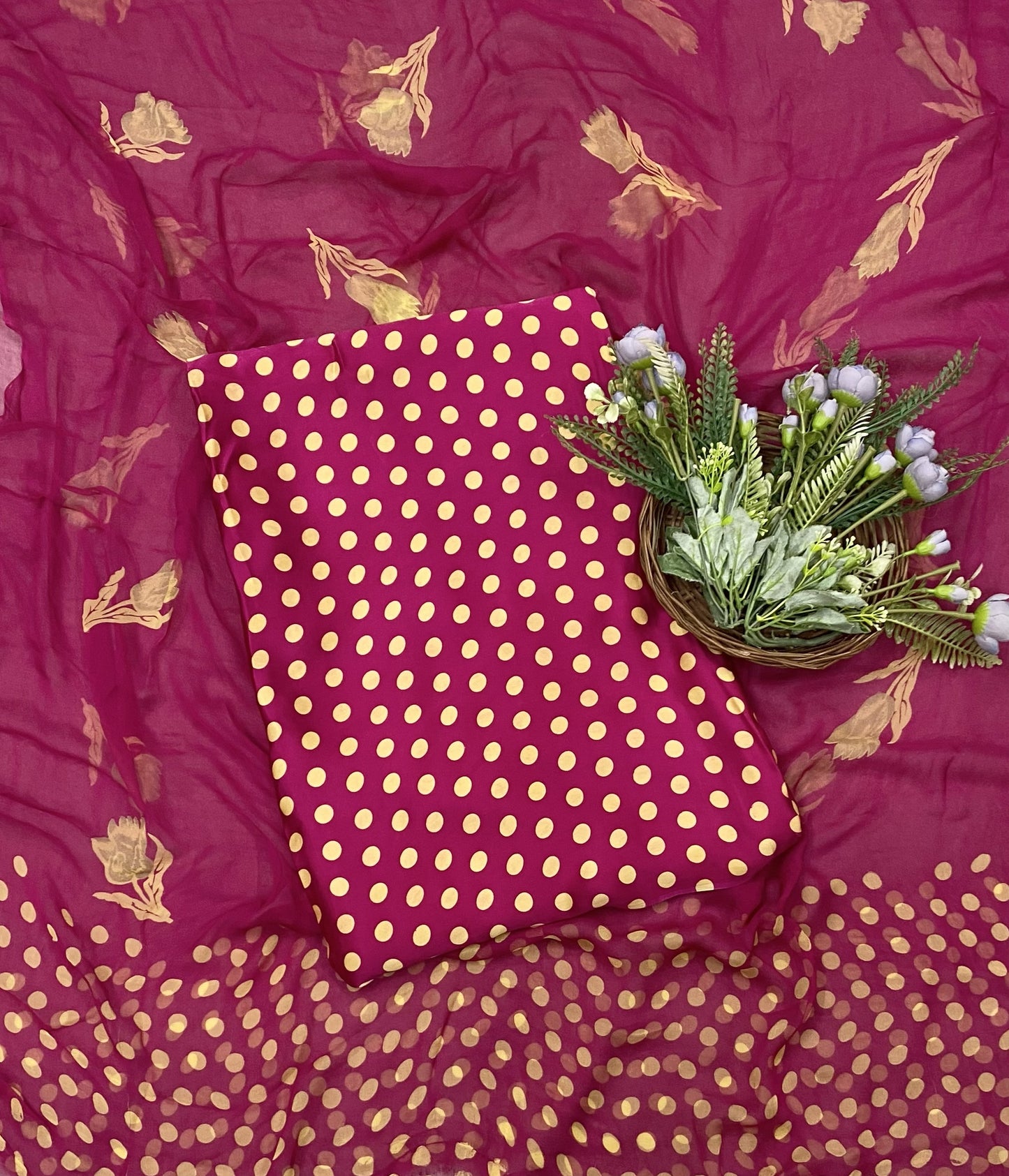 477A Satin Polka Dot Hot Pink Suit Fabric / CKC Polka Story