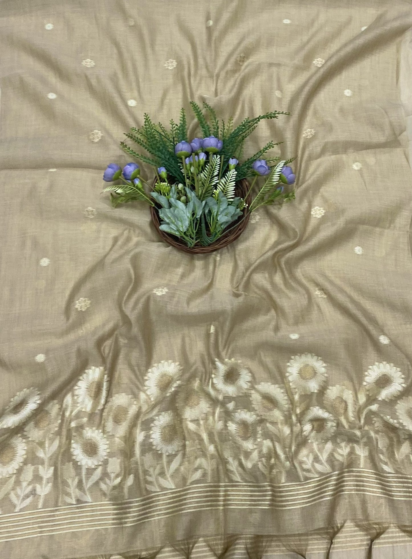263B Mul Chanderi Beige Suit Fabric/ CKC Mul Cotton