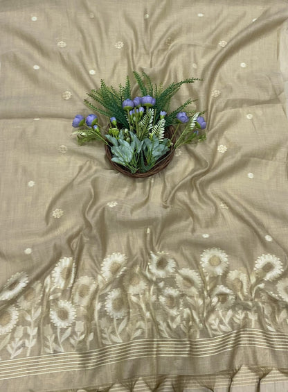 263B Mul Chanderi Beige Suit Fabric/ CKC Mul Cotton