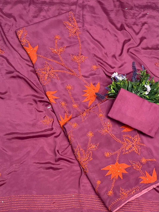 क्रेप गुलाबी सूट संग्रह / हाथ से पेंट किए गए सूट