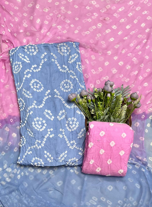 Jaipuri Blue With Pink Suit Fabric / CKC Jaipuri Suits
