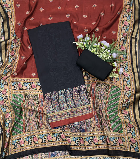 382B Mahashwari Black With Maroon Suit Fabric / CKC Maheshwari Suits