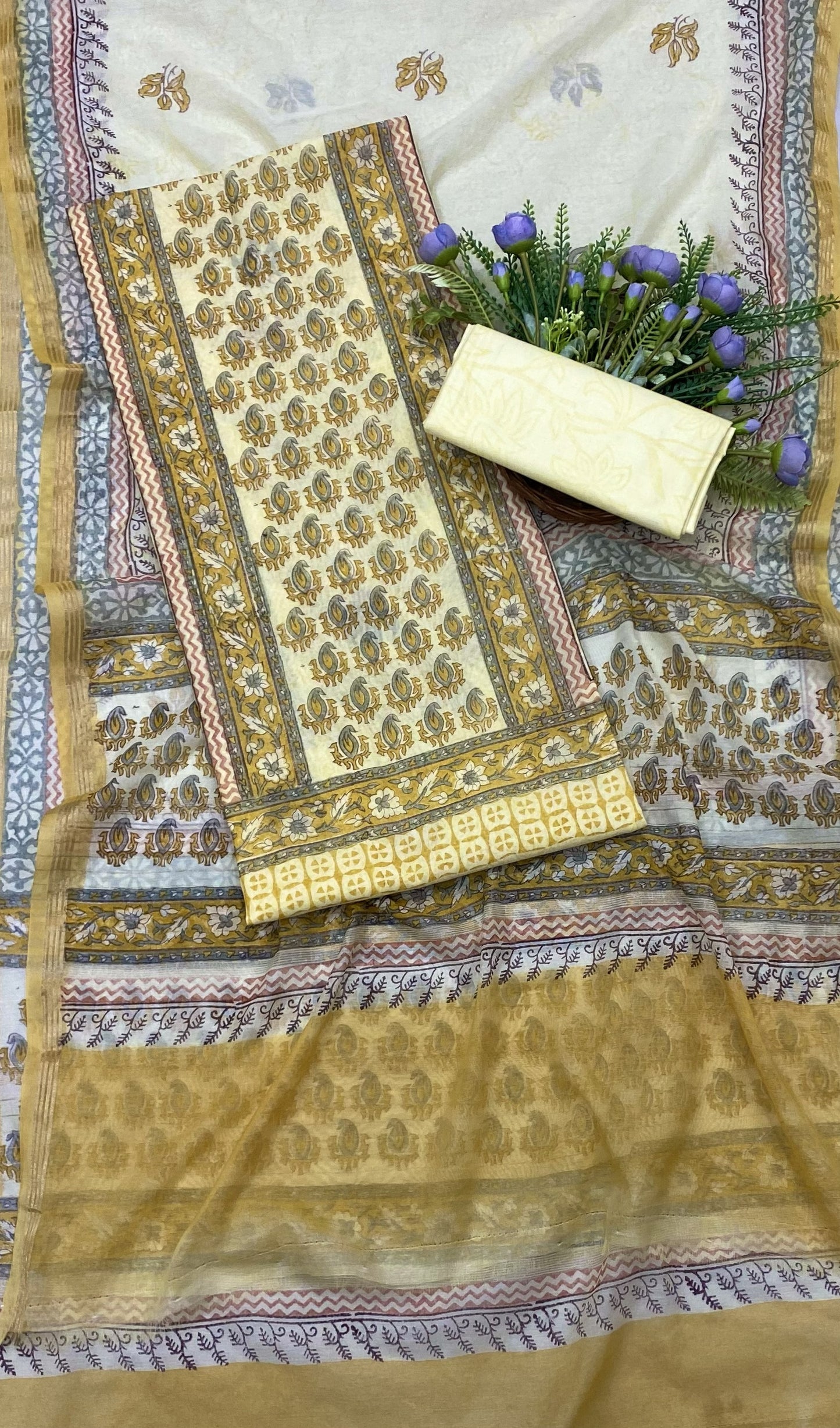 352B Cotton mustard yellow suit Fabric / CKC Cotton Bazar