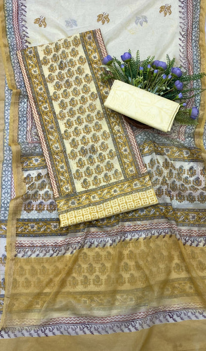352B Cotton mustard yellow suit Fabric / CKC Cotton Bazar