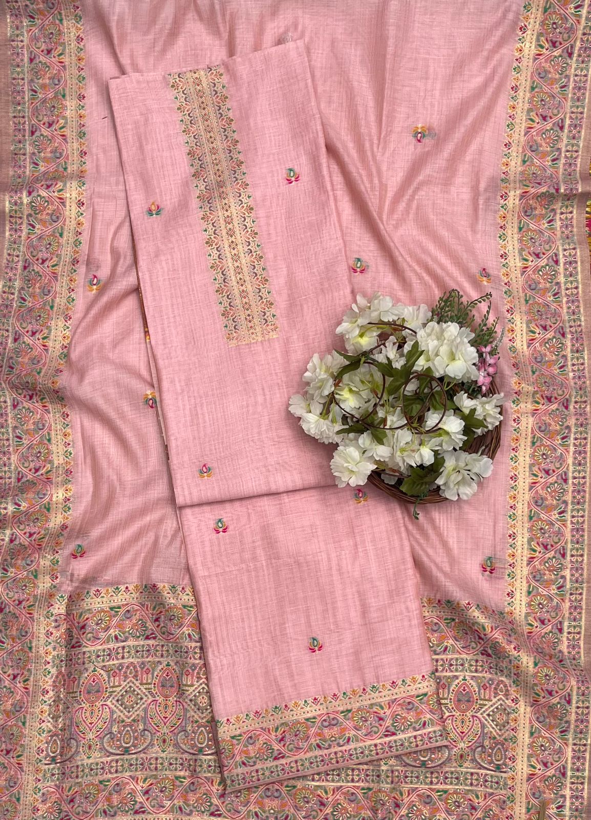 Ckc 493  Jamdani Peach Suit Fabric / CKC Jamdani Suits