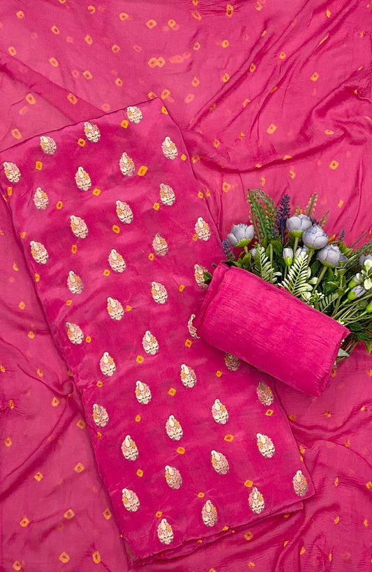797D CREPE HOT PINK JAIPURI SUIT FABRIC / CKC JAIPURI SUITS