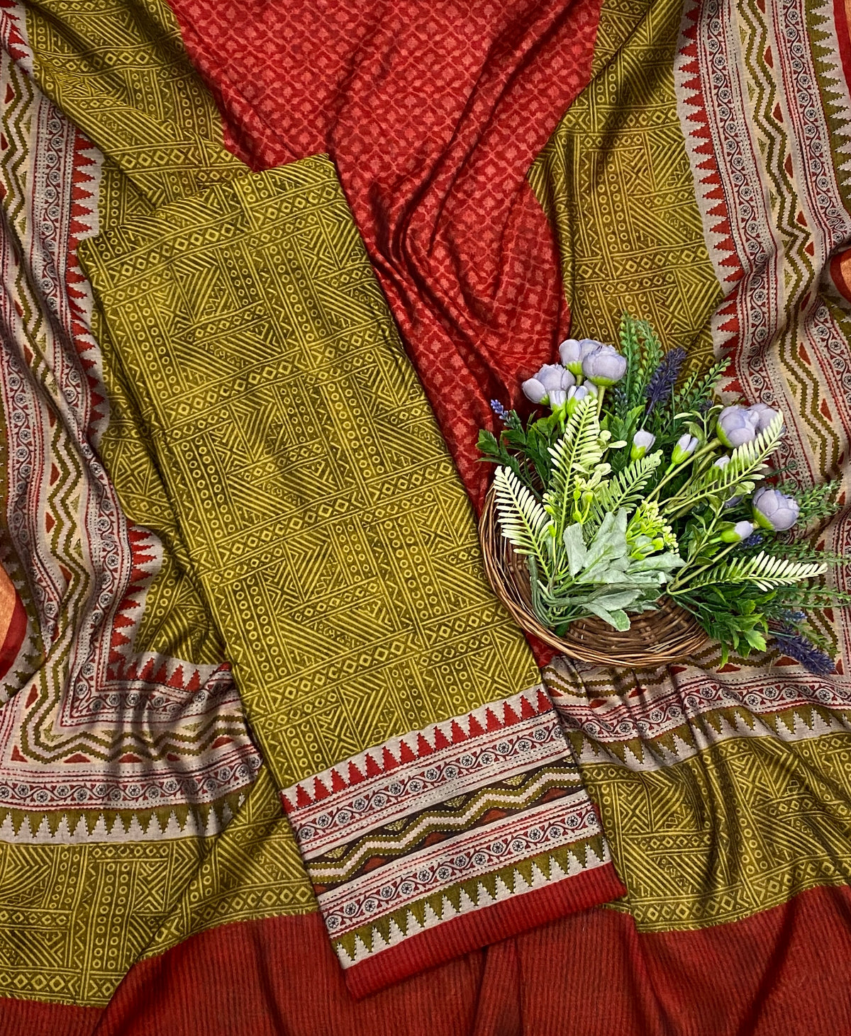 802D MAHESHWARI MUSTARD WITH RED SUITS / CKC MAHESHWARI SUITS