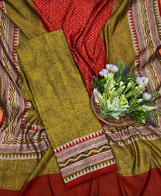802D MAHESHWARI MUSTARD WITH RED SUITS / CKC MAHESHWARI SUITS